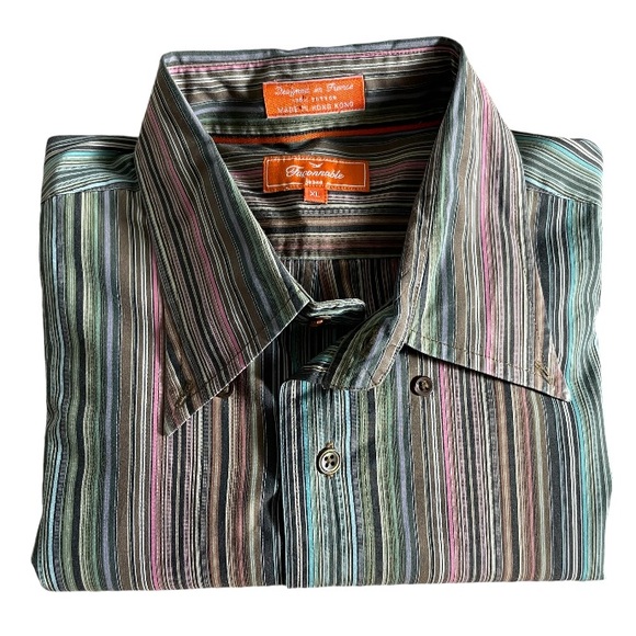 Faconnable Shirt Men Pinstripe Long Sleeve Button Down Multicolor Size XL - Picture 5 of 9